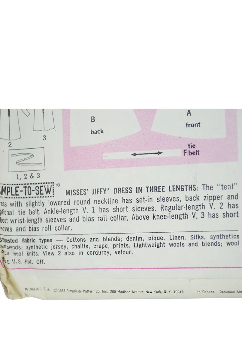 1967 Simplicity 7358 Tent Dress Vintage Sewing Pattern