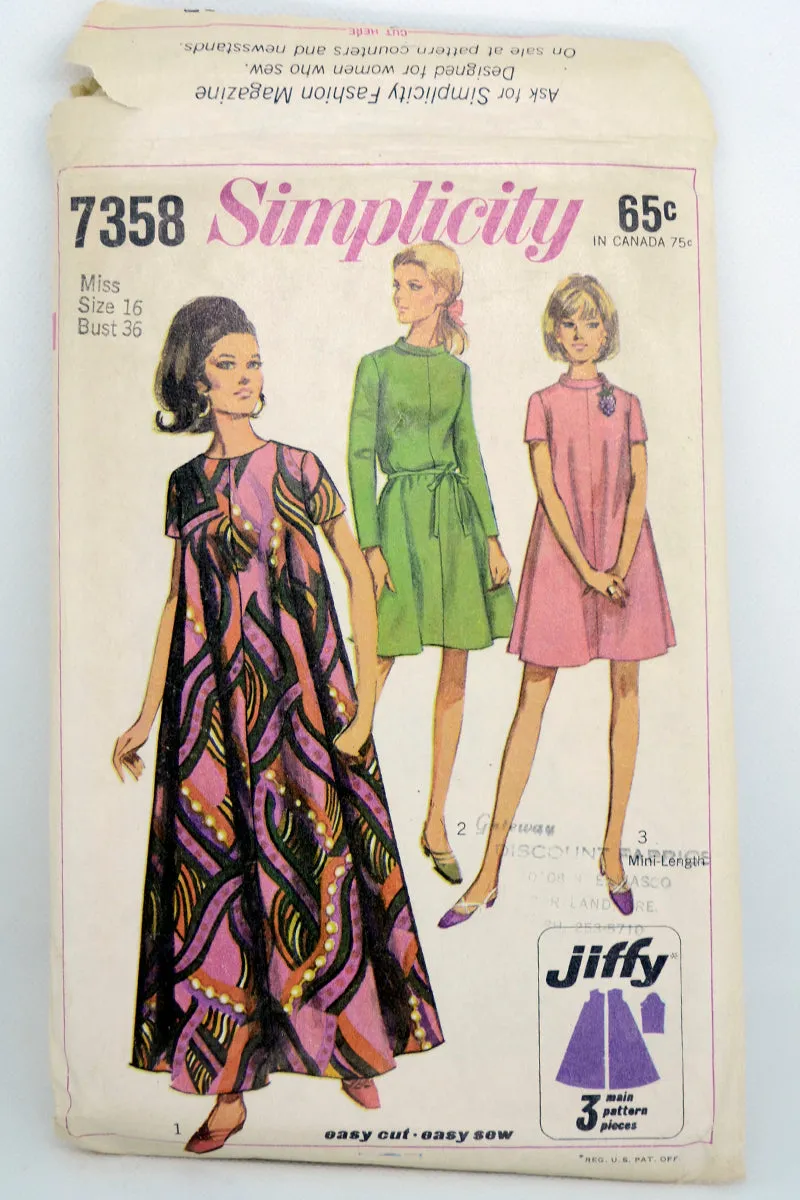 1967 Simplicity 7358 Tent Dress Vintage Sewing Pattern