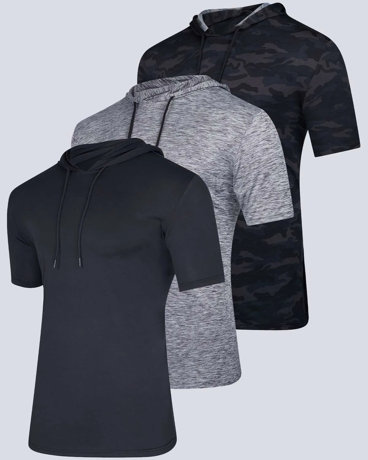 3 Pack: Mens Dry Fit Short Sleeve Active Hoodie Pullover (Available In Big & Tall)