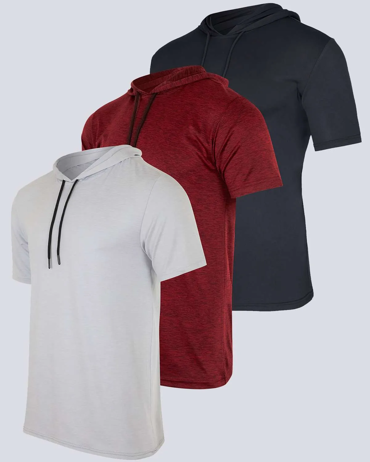 3 Pack: Mens Dry Fit Short Sleeve Active Hoodie Pullover (Available In Big & Tall)