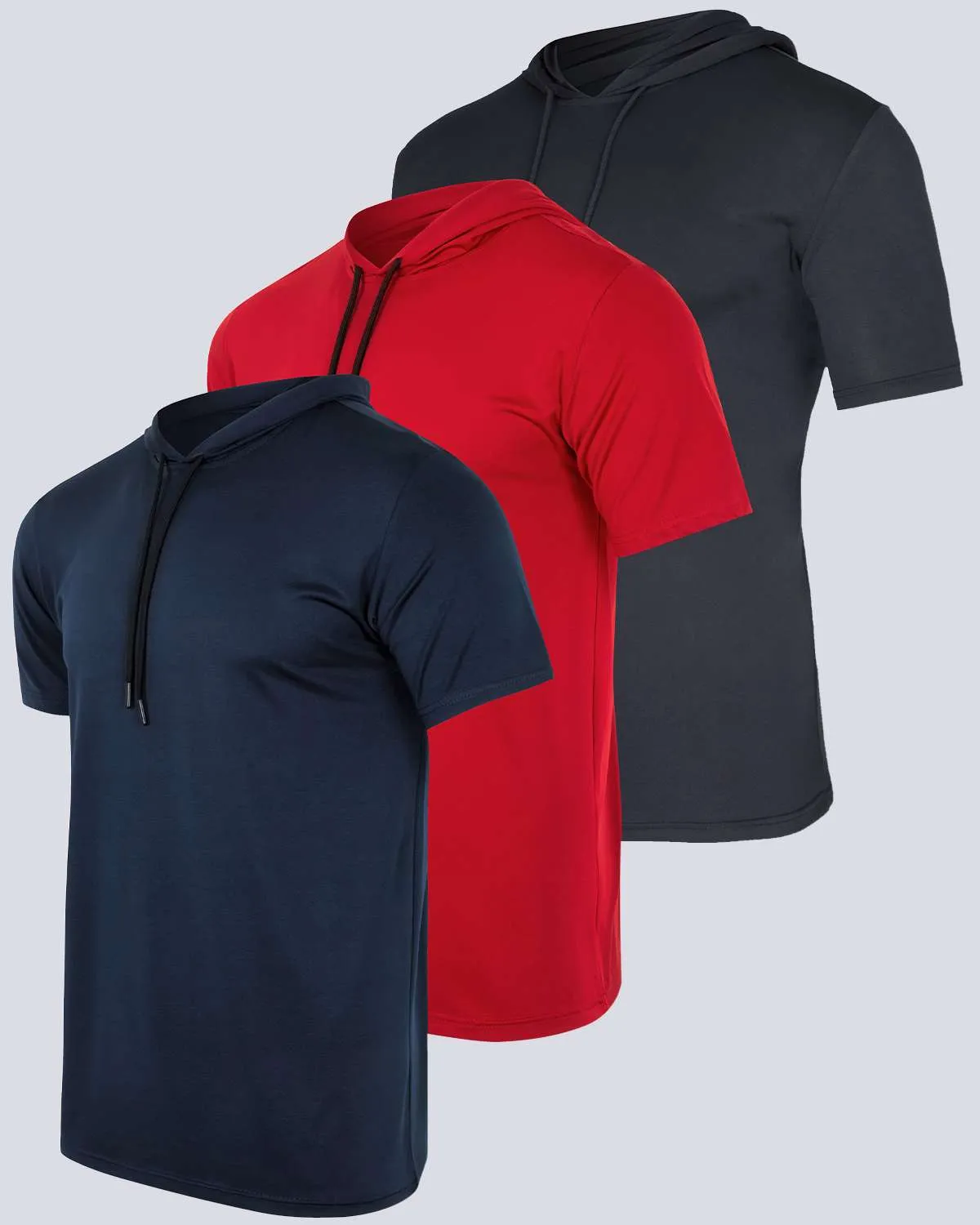 3 Pack: Mens Dry Fit Short Sleeve Active Hoodie Pullover (Available In Big & Tall)