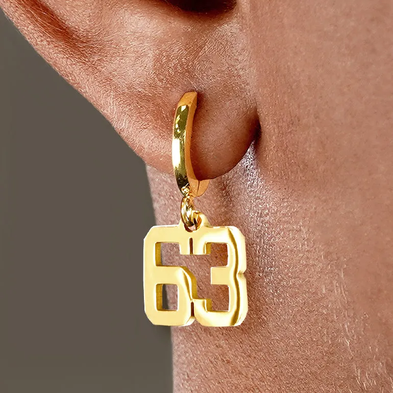 63 Number Earring - Gold Plated Stainless Steel