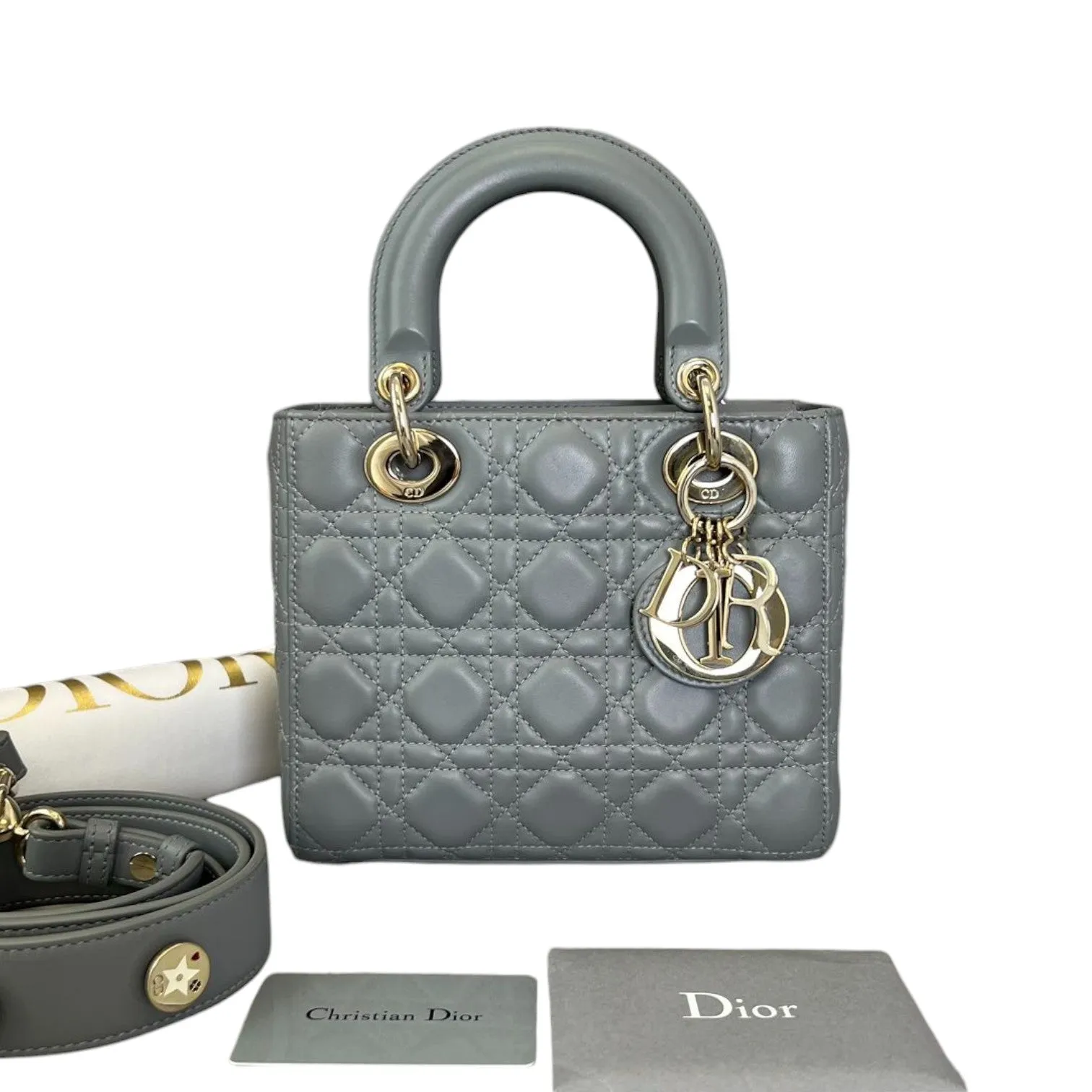 ABC  Lady Dior Small Lambskin Leather Grey GHW