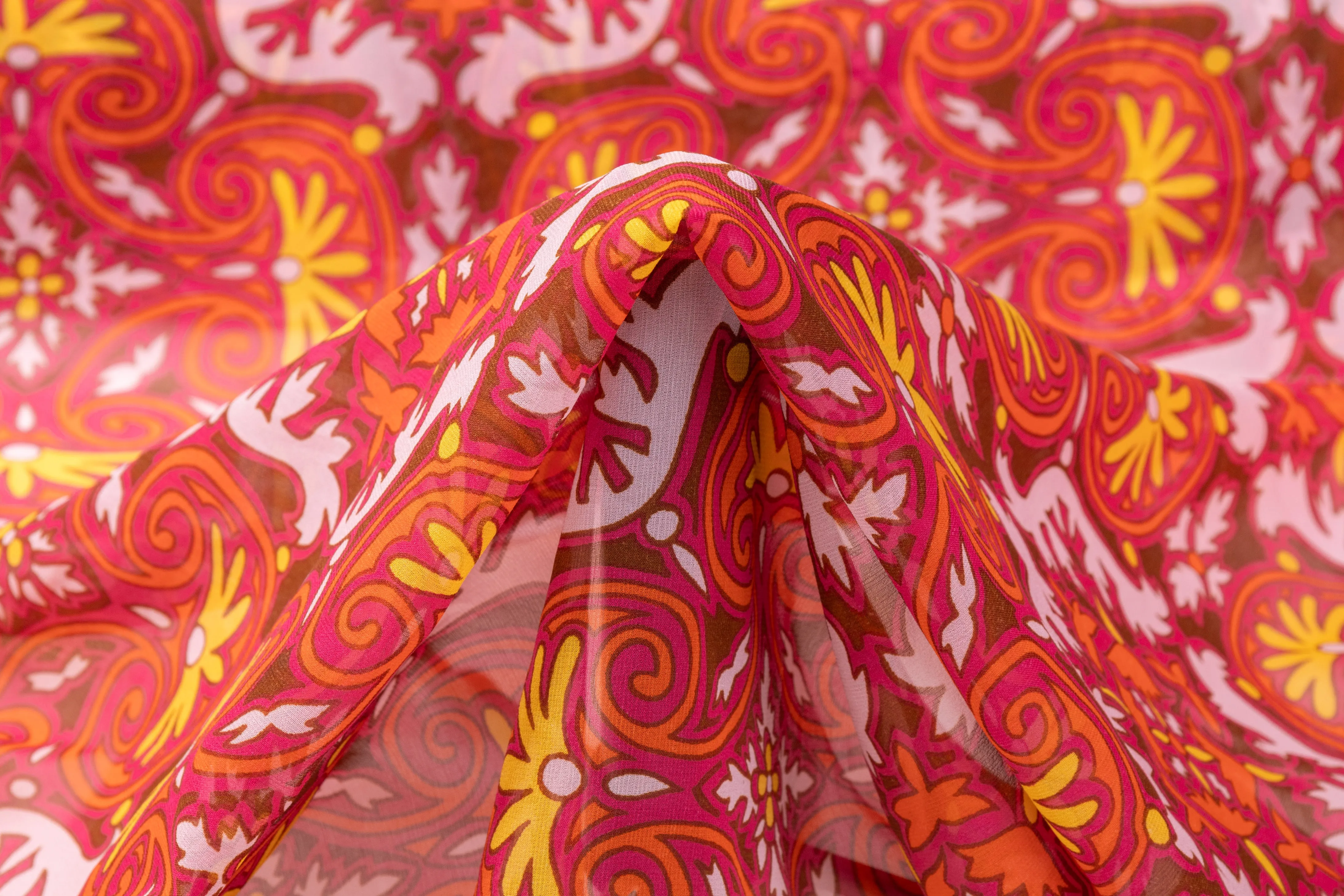 Abstract Printed Silk Chiffon - Magenta / Orange / Yellow