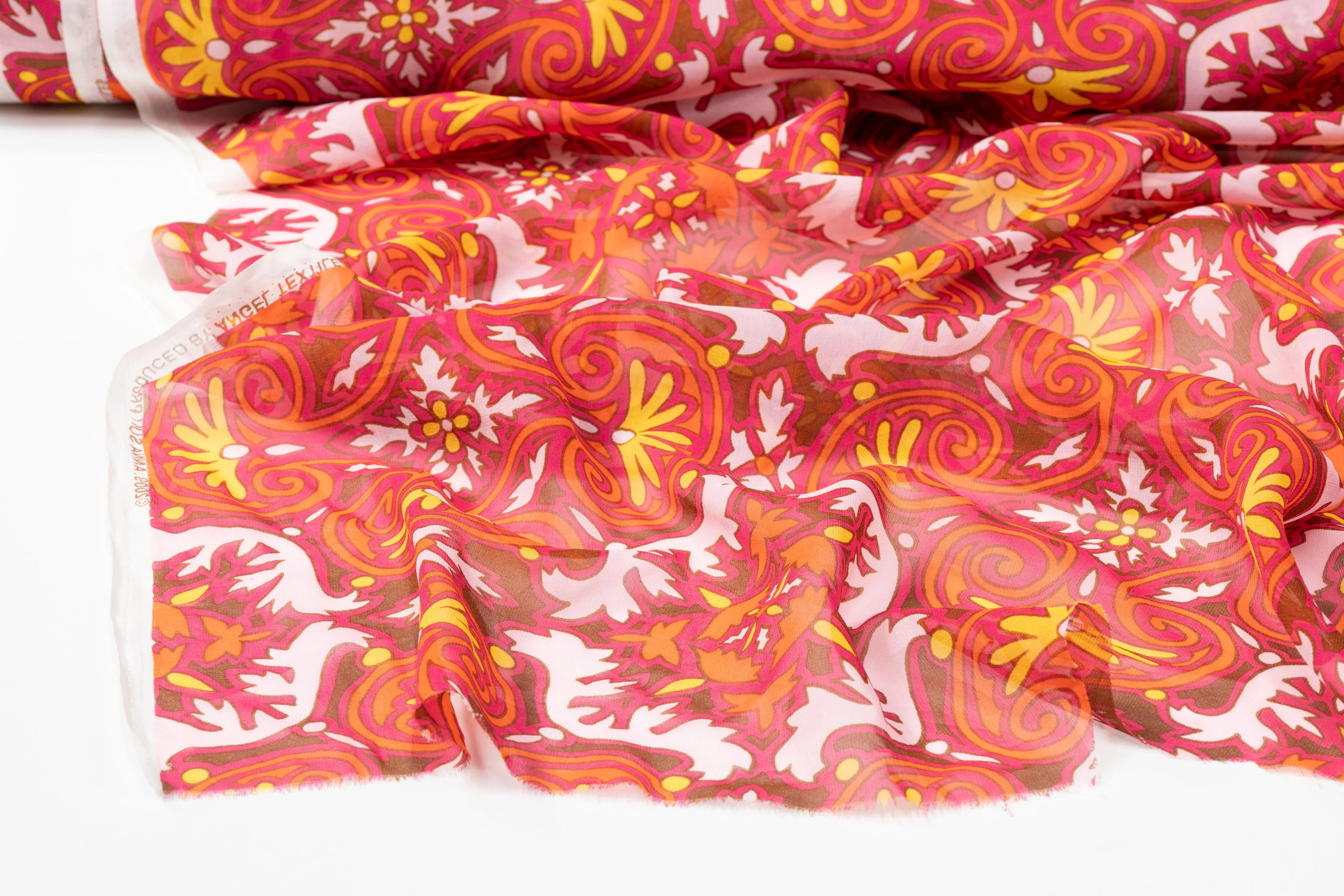 Abstract Printed Silk Chiffon - Magenta / Orange / Yellow