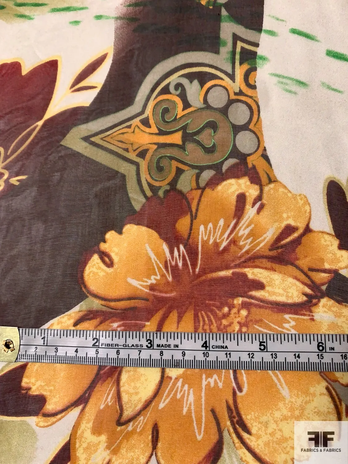 Abstract Regal Printed Silk Chiffon - Brown / Orange / Green / Off-White