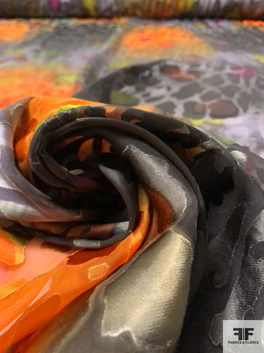 Animal Pattern Inspired Printed Satin Burnout Silk Chiffon - Marigold / Hunter Green / Olive / Black