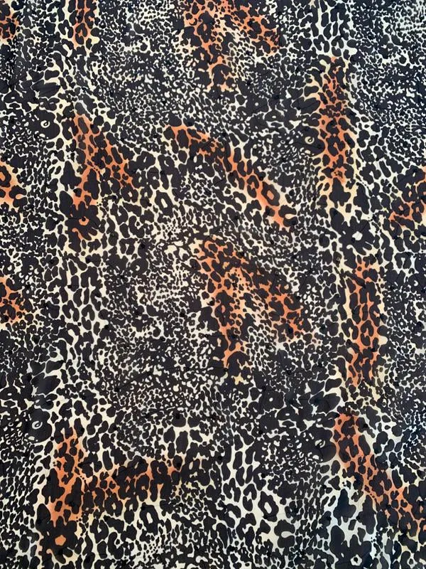 Animal Pattern Silk Chiffon with Stitched Sequins - Black / Cream / Orange