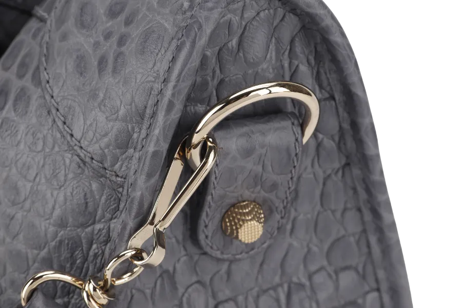 BALENCIAGA GIANT STUDS BAG MEDIUM GRAY CROCODILE EMBOSSED LEATHER GOLD HARDWARE WITH DUST COVER