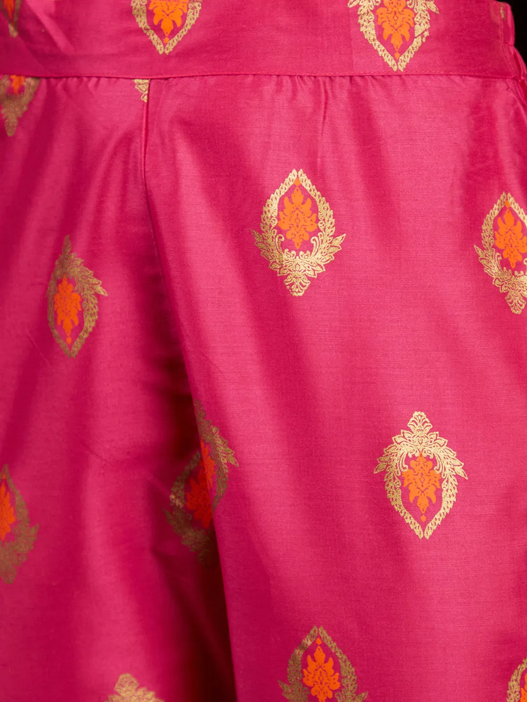 Bandhani Printed & Embroidered Straight Kurta with Pant & Dupatta - Rani Pink