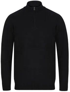 Barnsley Cotton Rich Half Zip Neck Knitted Jumper in Black - Kensington Eastside