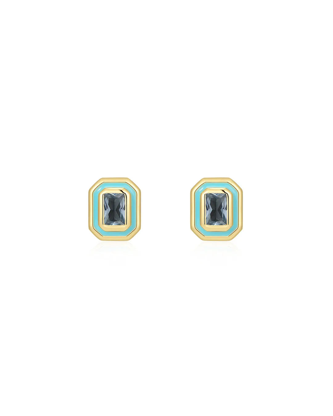 Bezel Studs- Turquoise- Gold