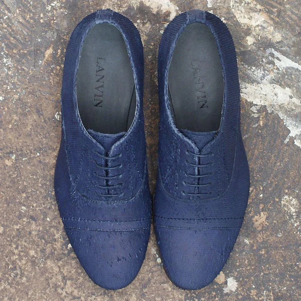 Blue Distressed Leather Lace Up Shoes