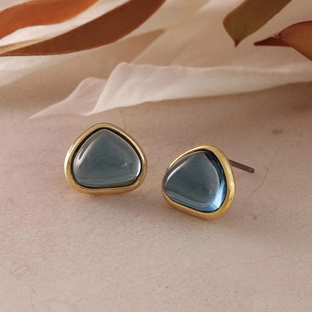 Blue Triangle Glass Jewel Studs