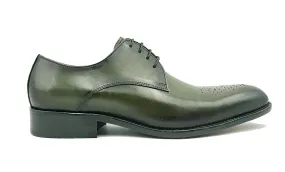 Burnished Calfskin Lace-Up Oxford Olive