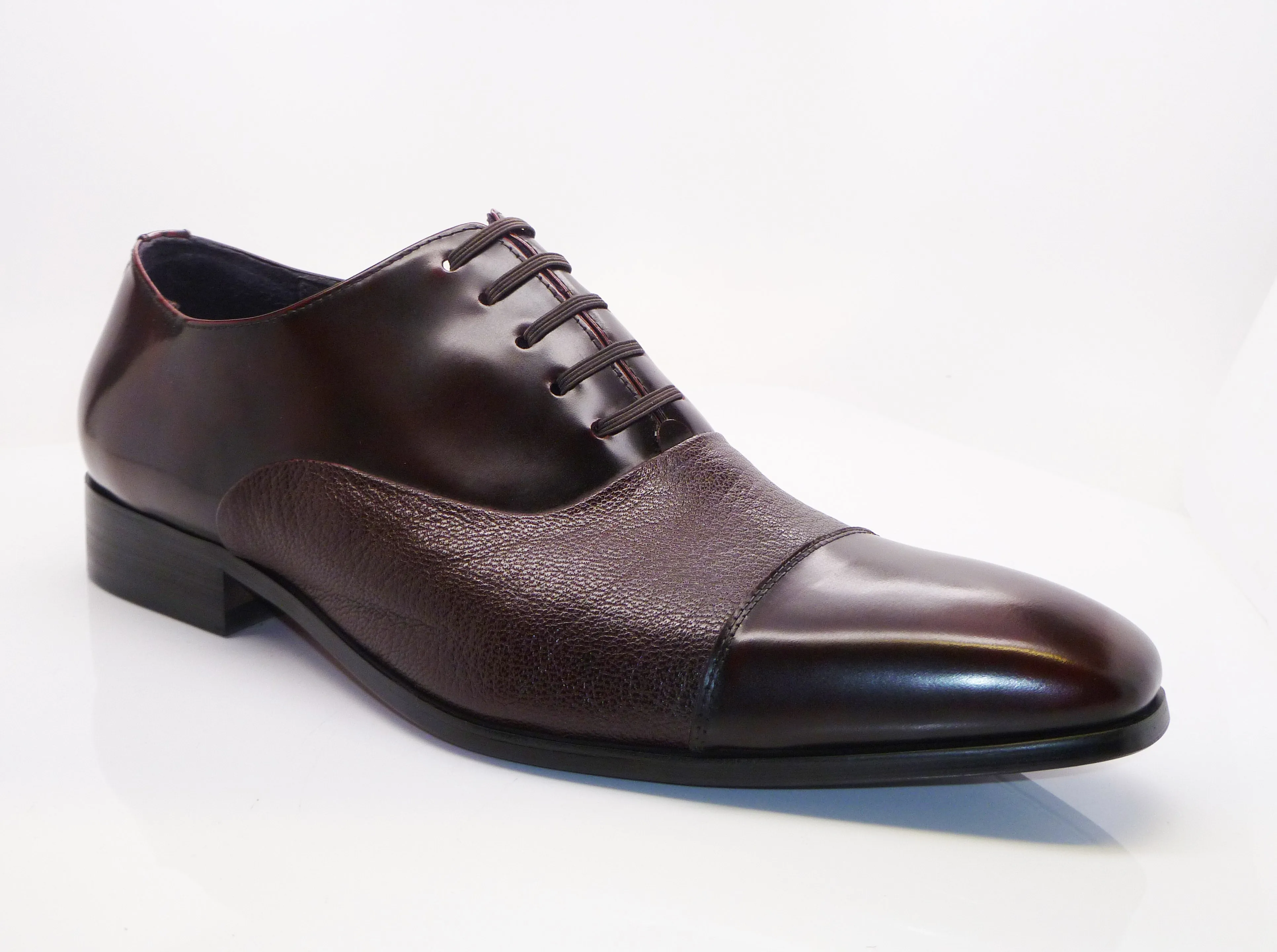 Calfskin & Deerskin Lace-Up Oxford Burgundy