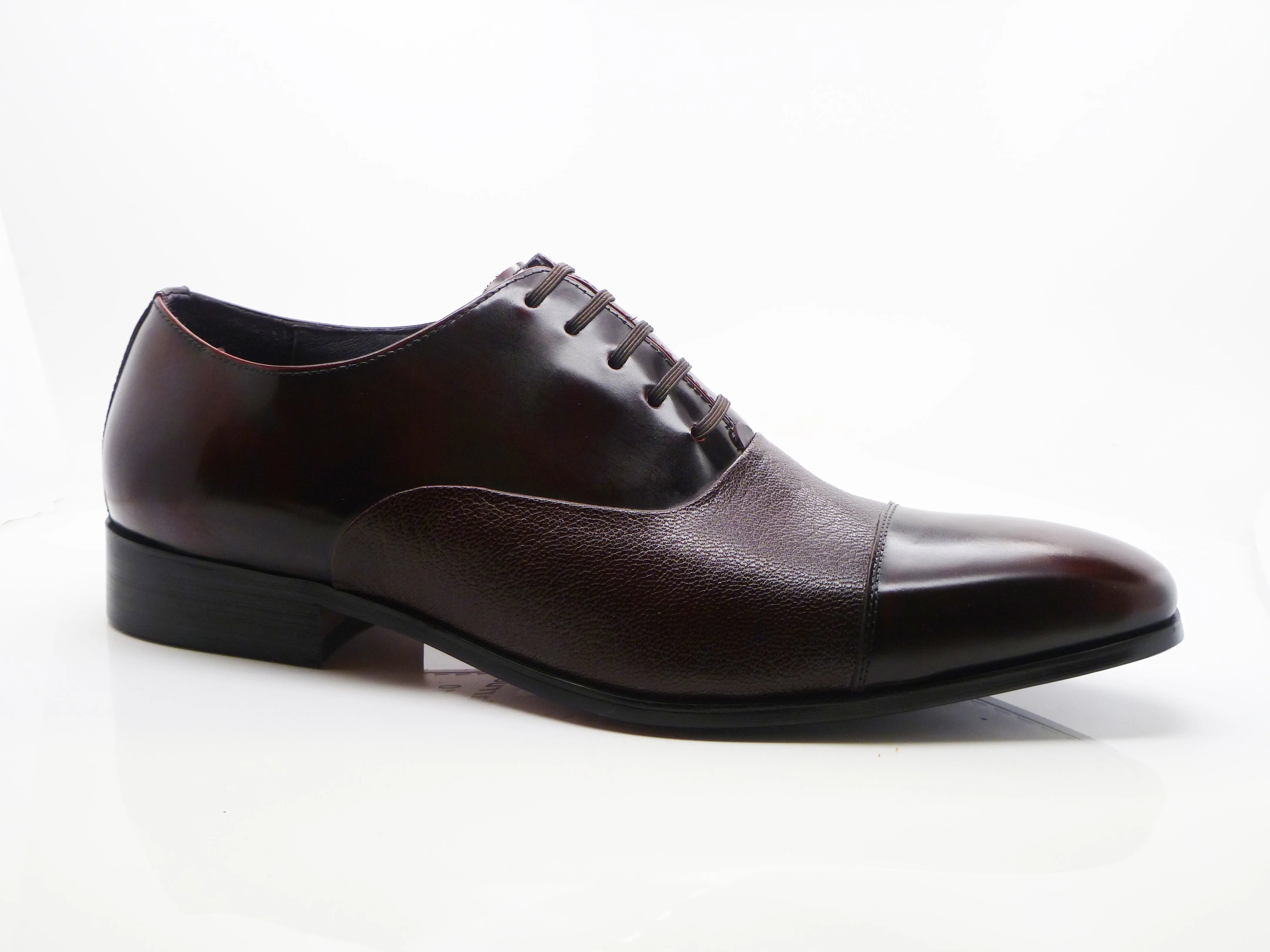 Calfskin & Deerskin Lace-Up Oxford Burgundy