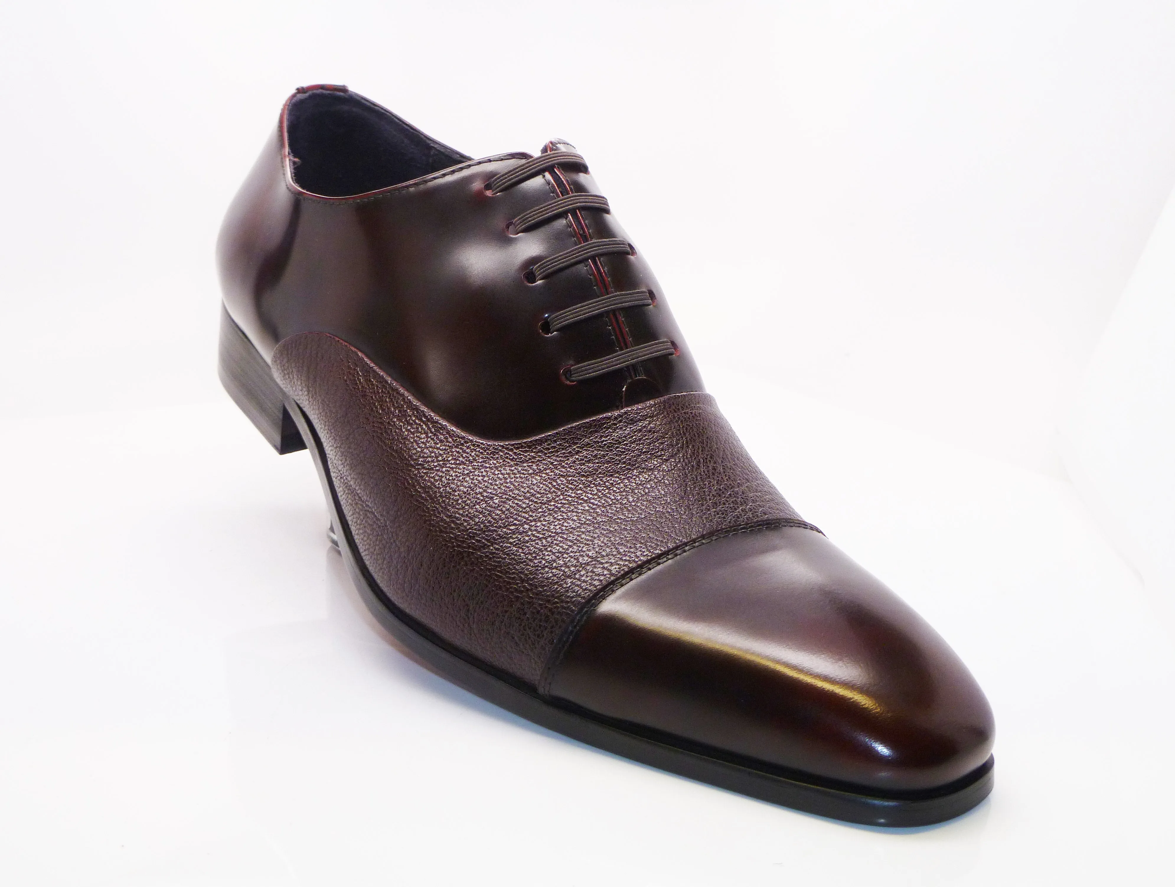 Calfskin & Deerskin Lace-Up Oxford Burgundy