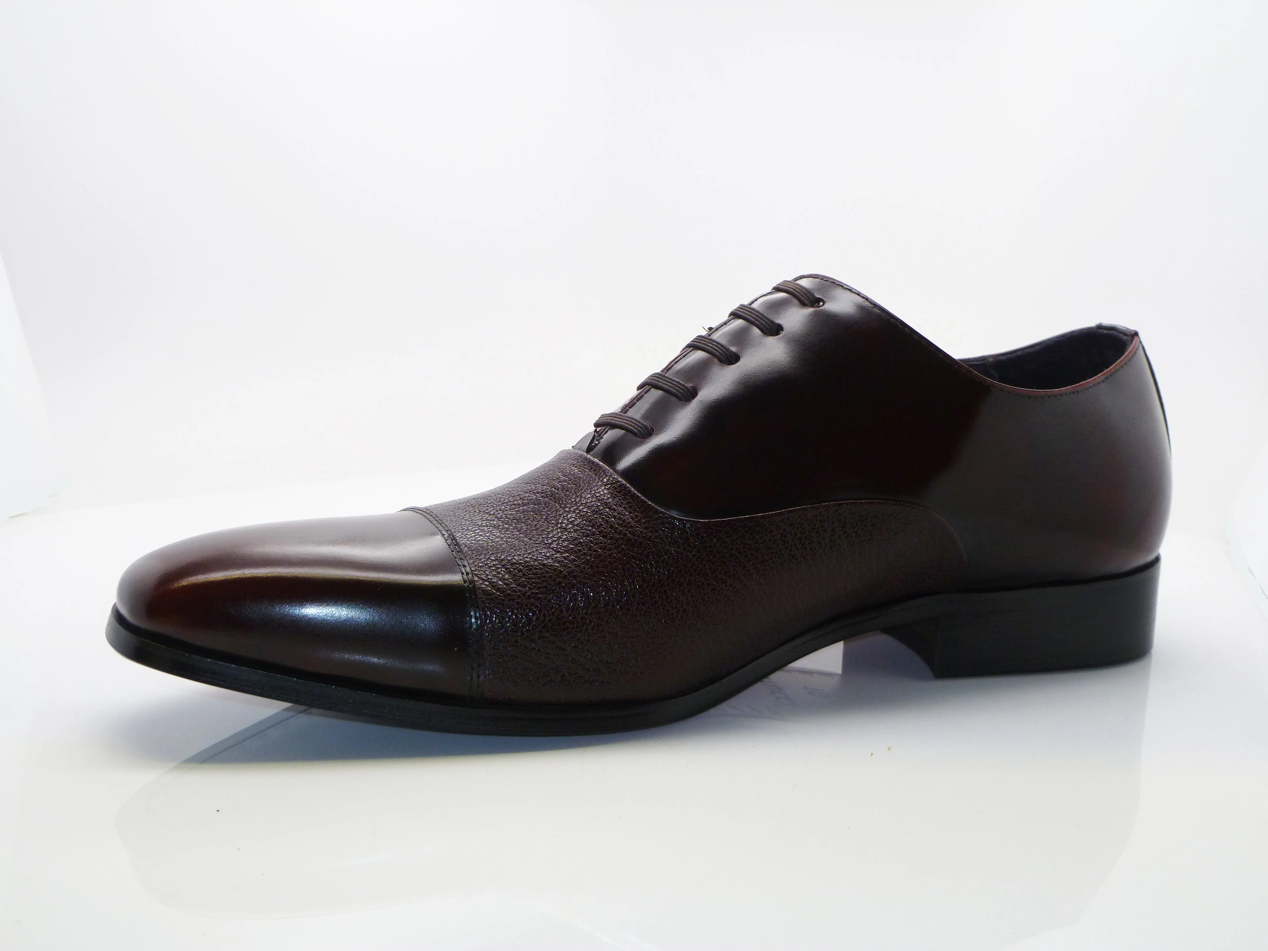 Calfskin & Deerskin Lace-Up Oxford Burgundy