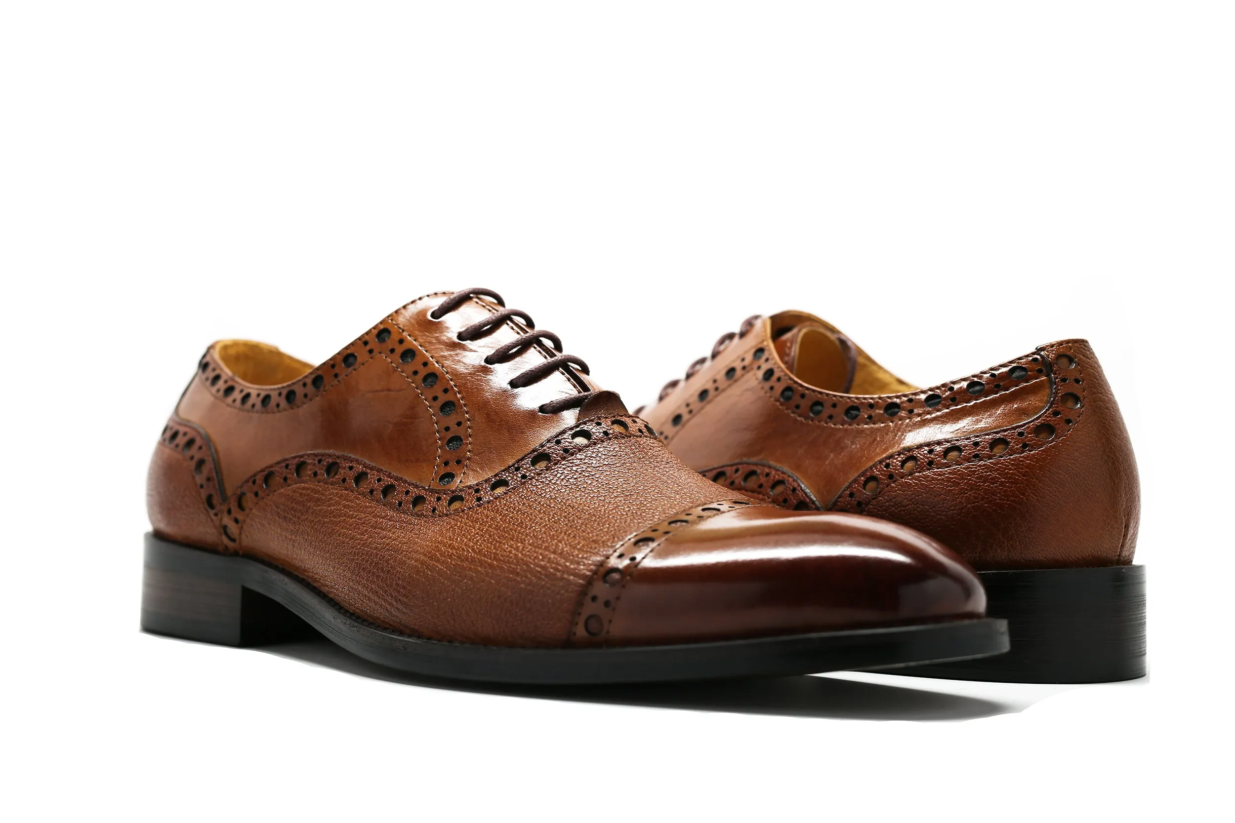 Calfskin & Deerskin Lace-Up Oxford Cognac