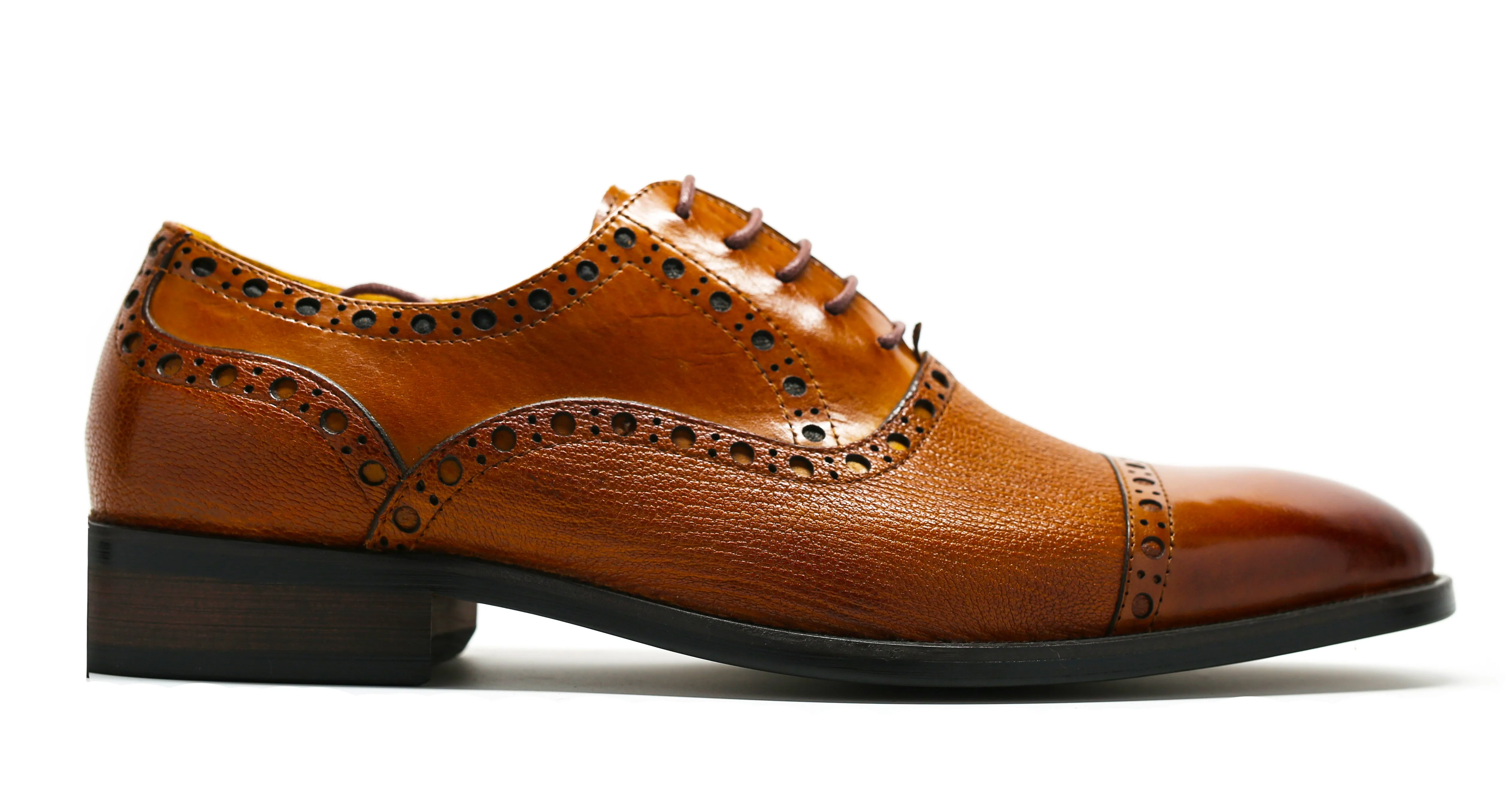 Calfskin & Deerskin Lace-Up Oxford Cognac