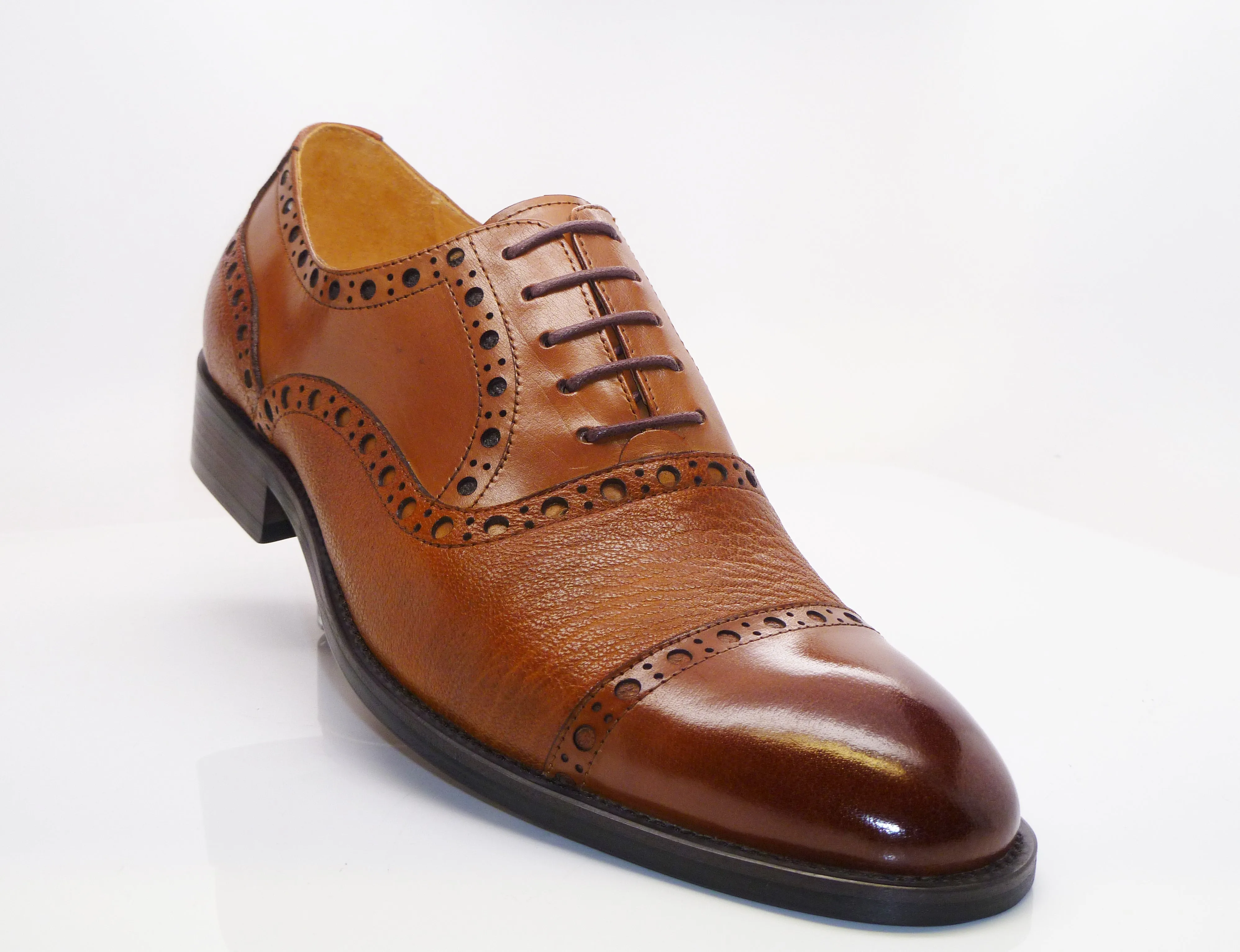 Calfskin & Deerskin Lace-Up Oxford Cognac