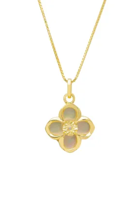 Clover Flower Mother Of Pearl Pendant Necklace Gold