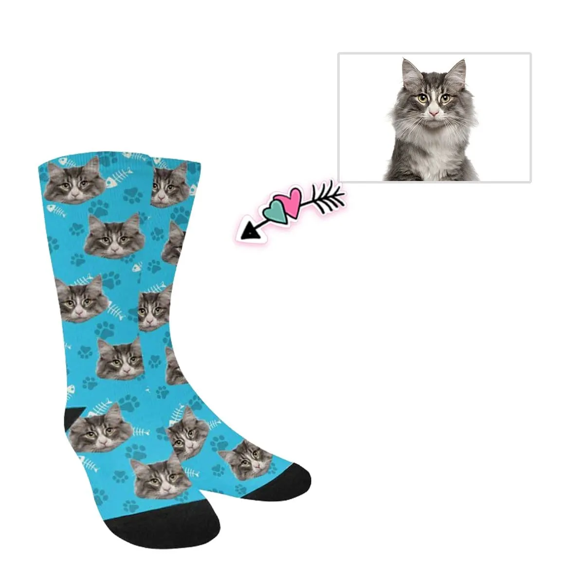 Custom Cat Face Socks Funny Printed Photo Pet Socks Personalized Picture Footprint Kid's Socks