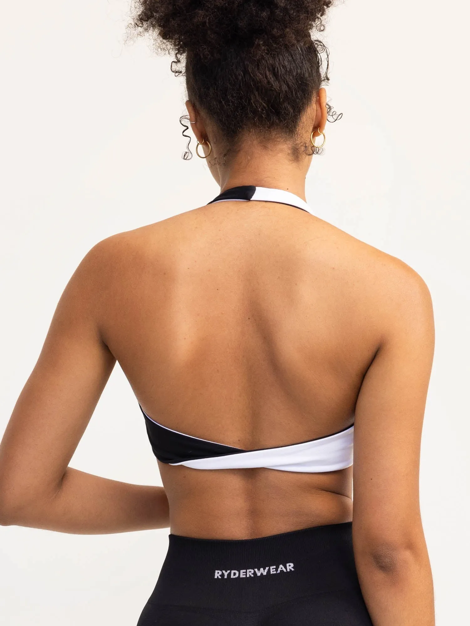 Duo Halter Twist Sports Bra - Black/White