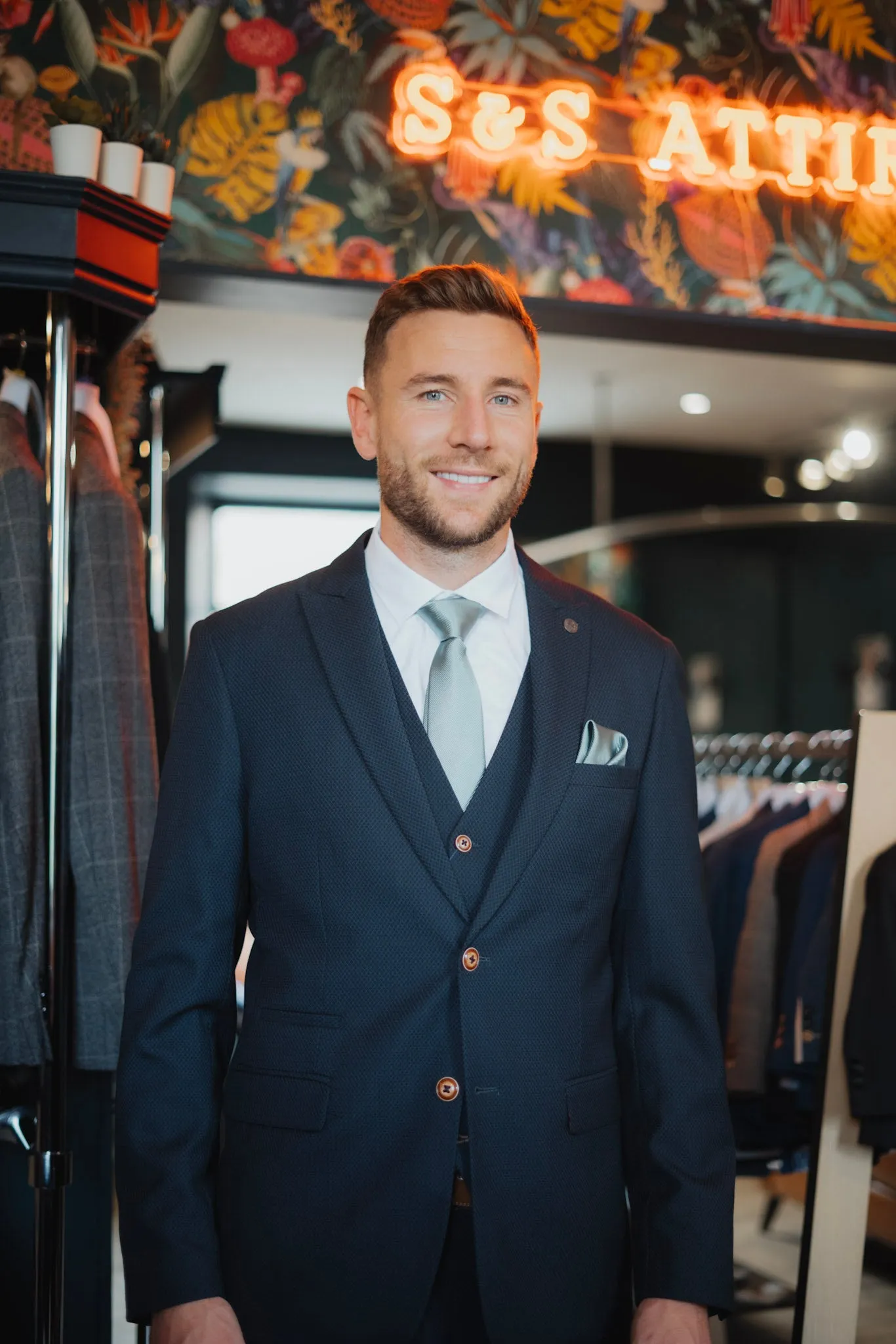 Former Newcastle United Defender Paul Dummett in Max Navy Suit