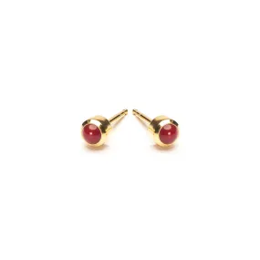 Gold Plated 3 mm Red Coral Stud Earrings