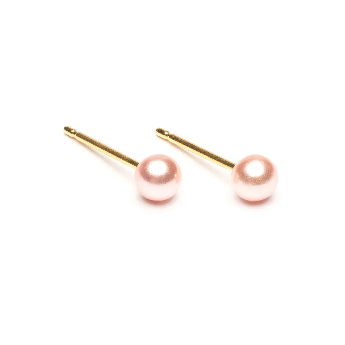 Gold Plated 4 mm Pink Pearl Stud Earrings