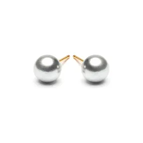 Gold Plated 6 mm Gray Pearl Stud Earrings