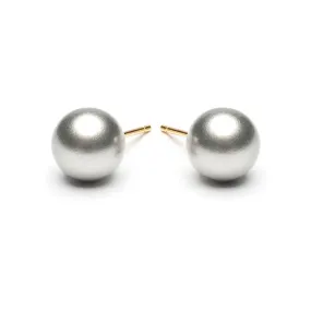 Gold Plated 8 mm Gray Pearl Stud Earrings