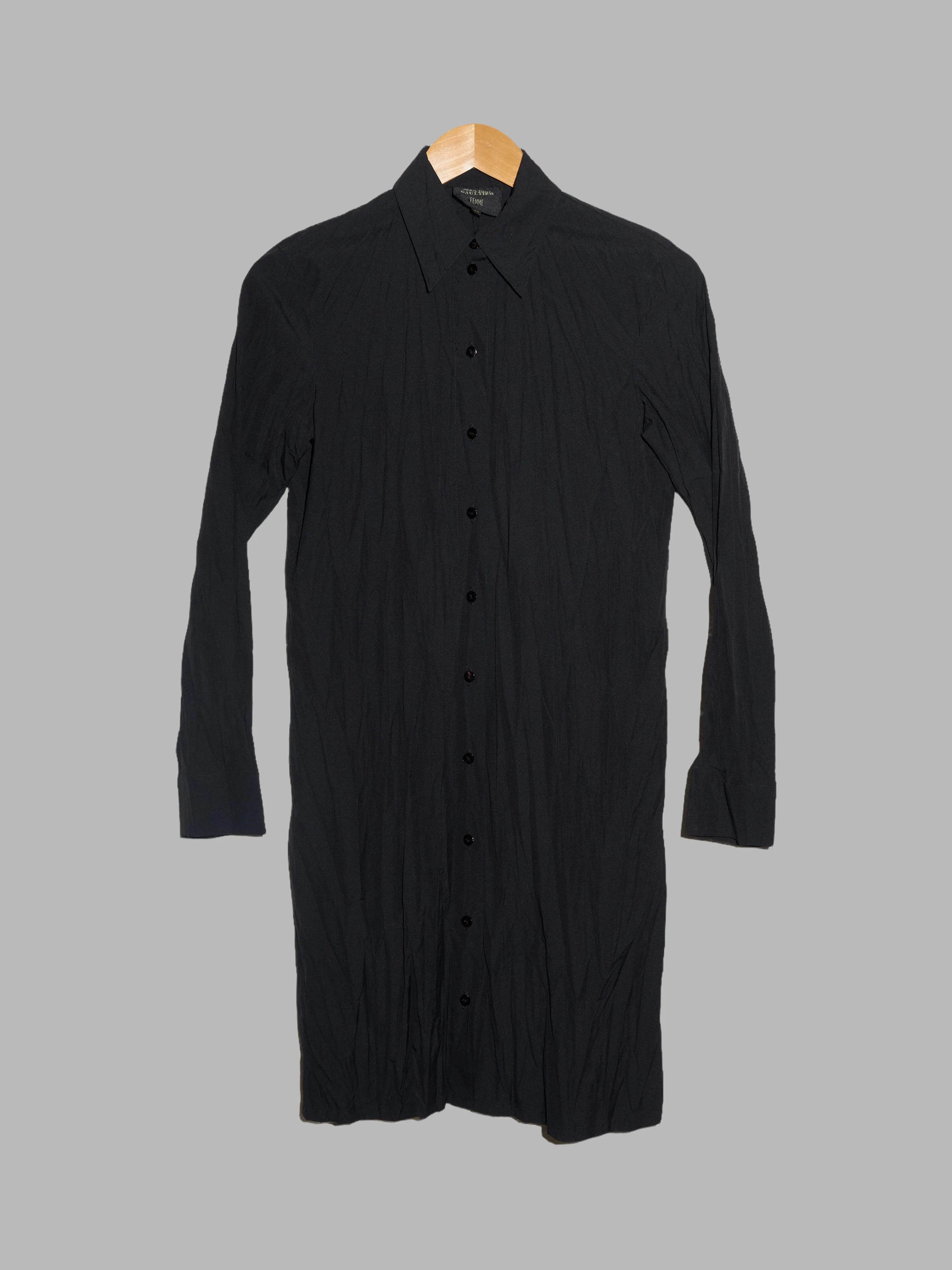 Jean Paul Gaultier Femme 1990s wrinkled black wool blend shirt dress - size 40