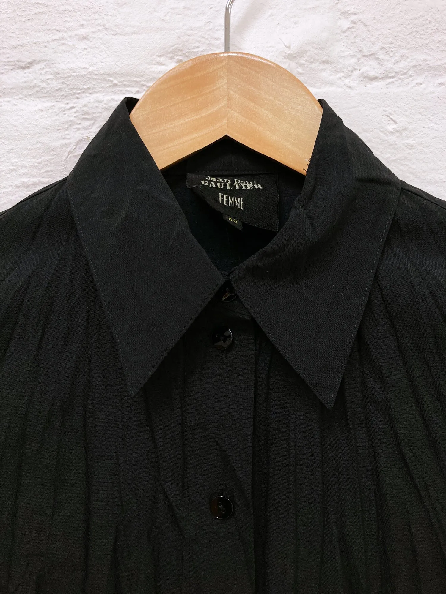 Jean Paul Gaultier Femme 1990s wrinkled black wool blend shirt dress - size 40