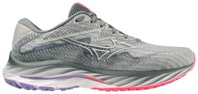 Mizuno Wave Rider 27 (D Width) - Pearl Blue/White/High-Vis Pink (Womens)