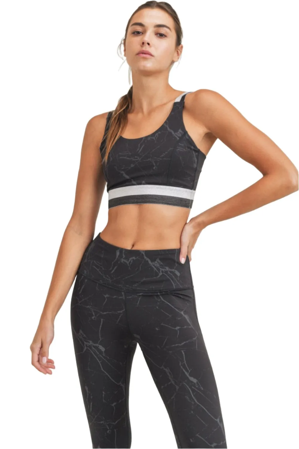 Mono B Marble Foil Print Double Striped Sports Bra AT3098