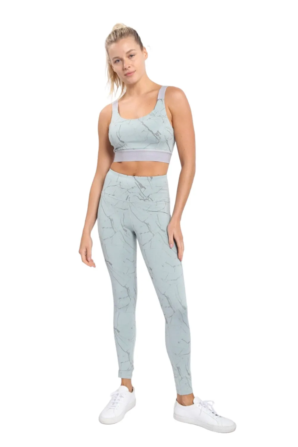 Mono B Marble Foil Print Double Striped Sports Bra AT3098