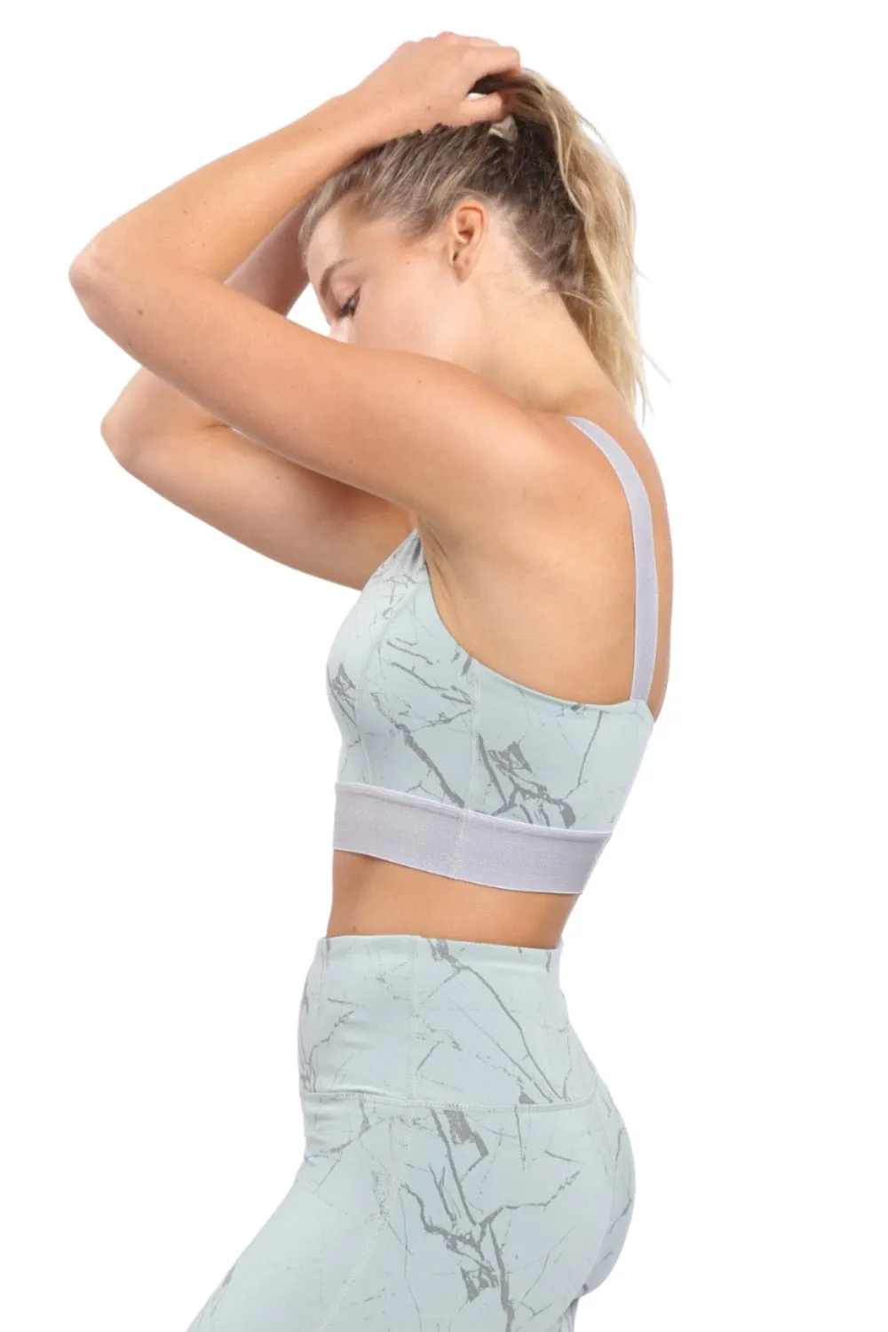 Mono B Marble Foil Print Double Striped Sports Bra AT3098