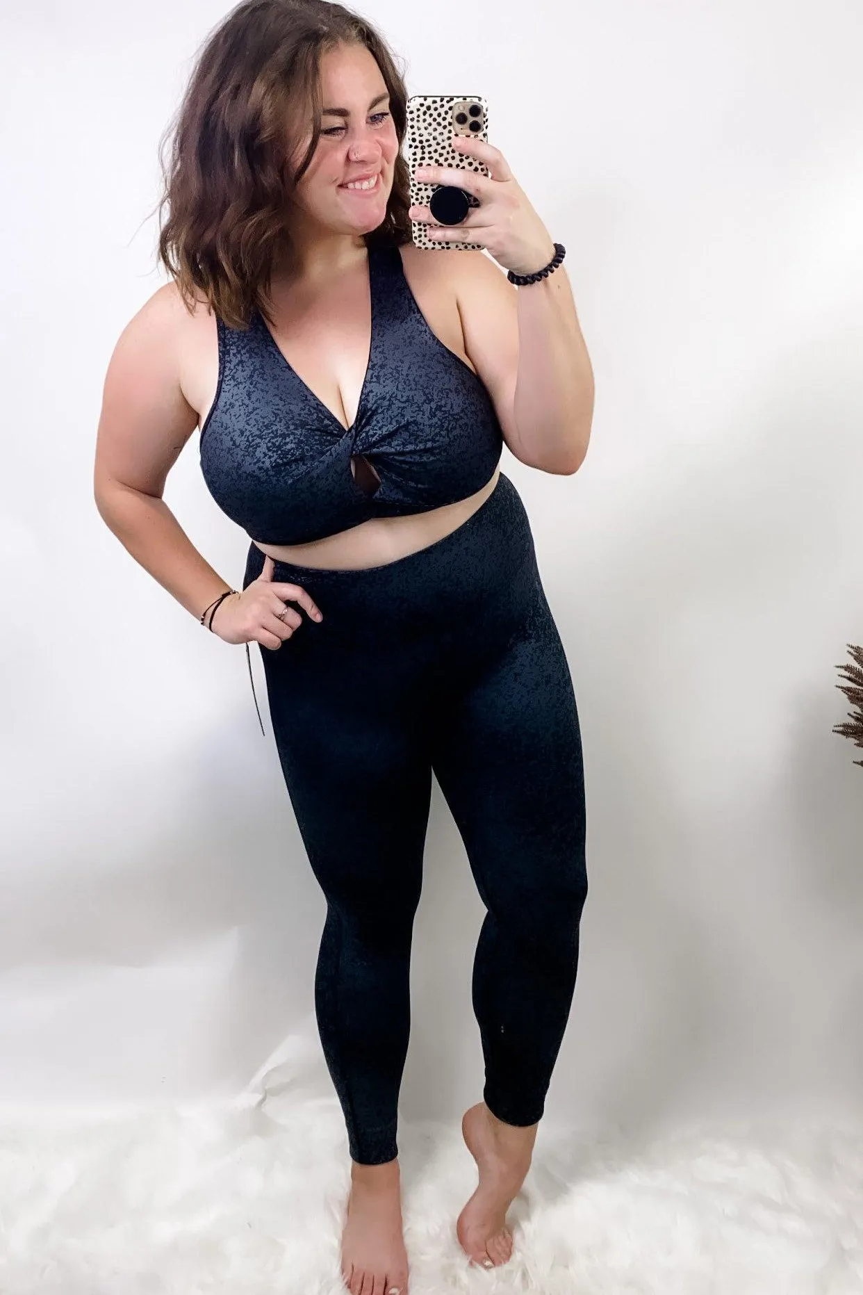 My Time To Shine- {Sports Bra OR Leggings} Charcoal Shimmer Workout Set