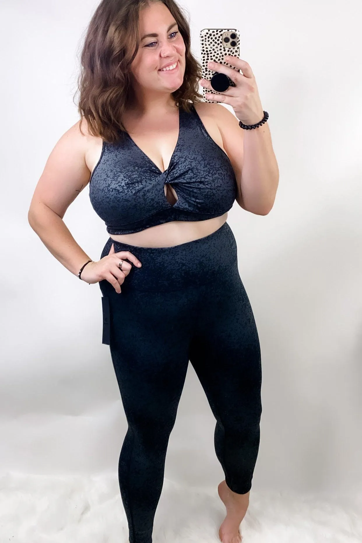 My Time To Shine- {Sports Bra OR Leggings} Charcoal Shimmer Workout Set