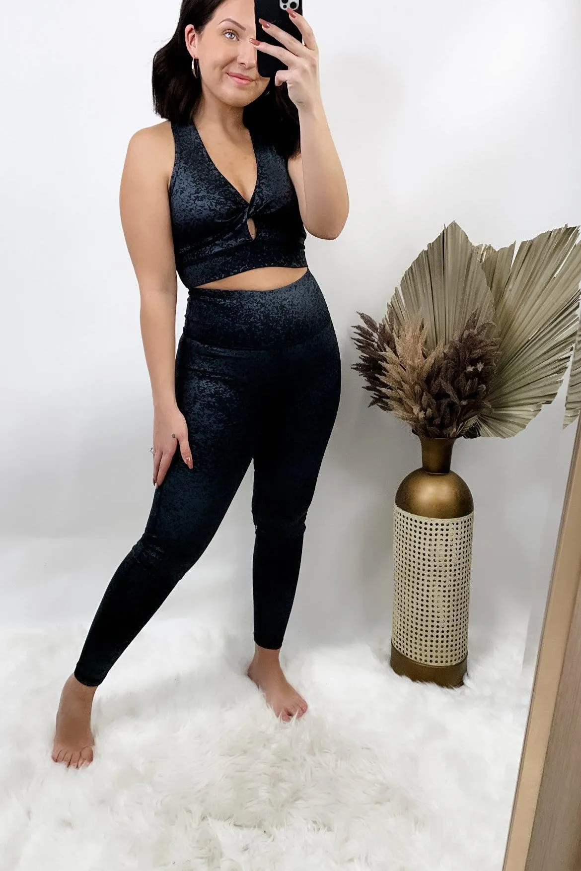 My Time To Shine- {Sports Bra OR Leggings} Charcoal Shimmer Workout Set