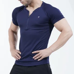 Navy Mesh Quarter Zip Half Sleeve Tee