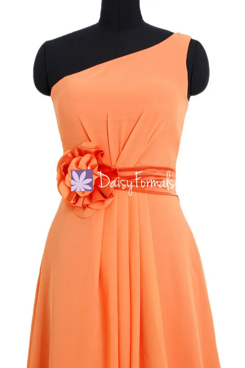 Orange Chiffon One Shoulder Bridesmaids Dress Vintage Cocktail Party Dress (BM5277)