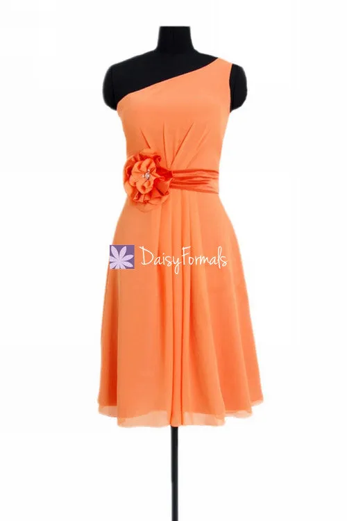 Orange Chiffon One Shoulder Bridesmaids Dress Vintage Cocktail Party Dress (BM5277)