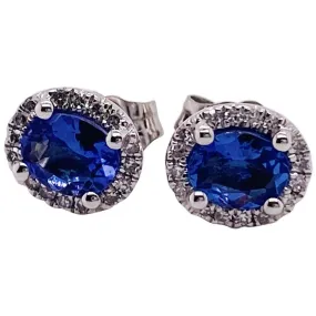 Oval Tanzanite Diamond Halo Stud Earrings