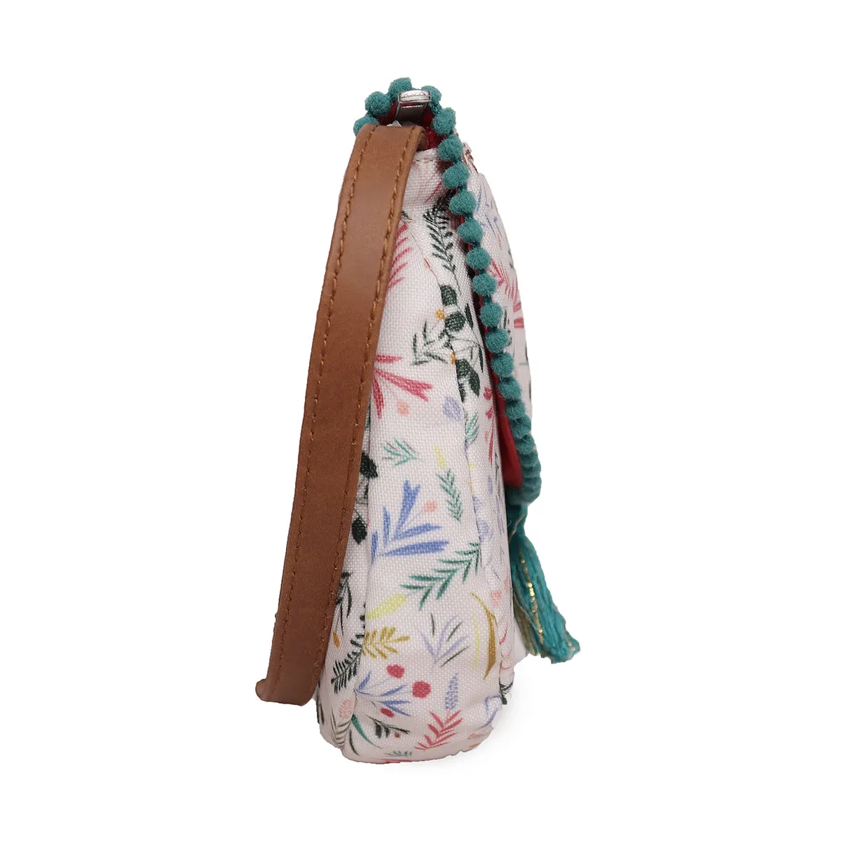 Polyester Fabric With Flap Crossbody Sling/Travel Pouch With  Pu Handle