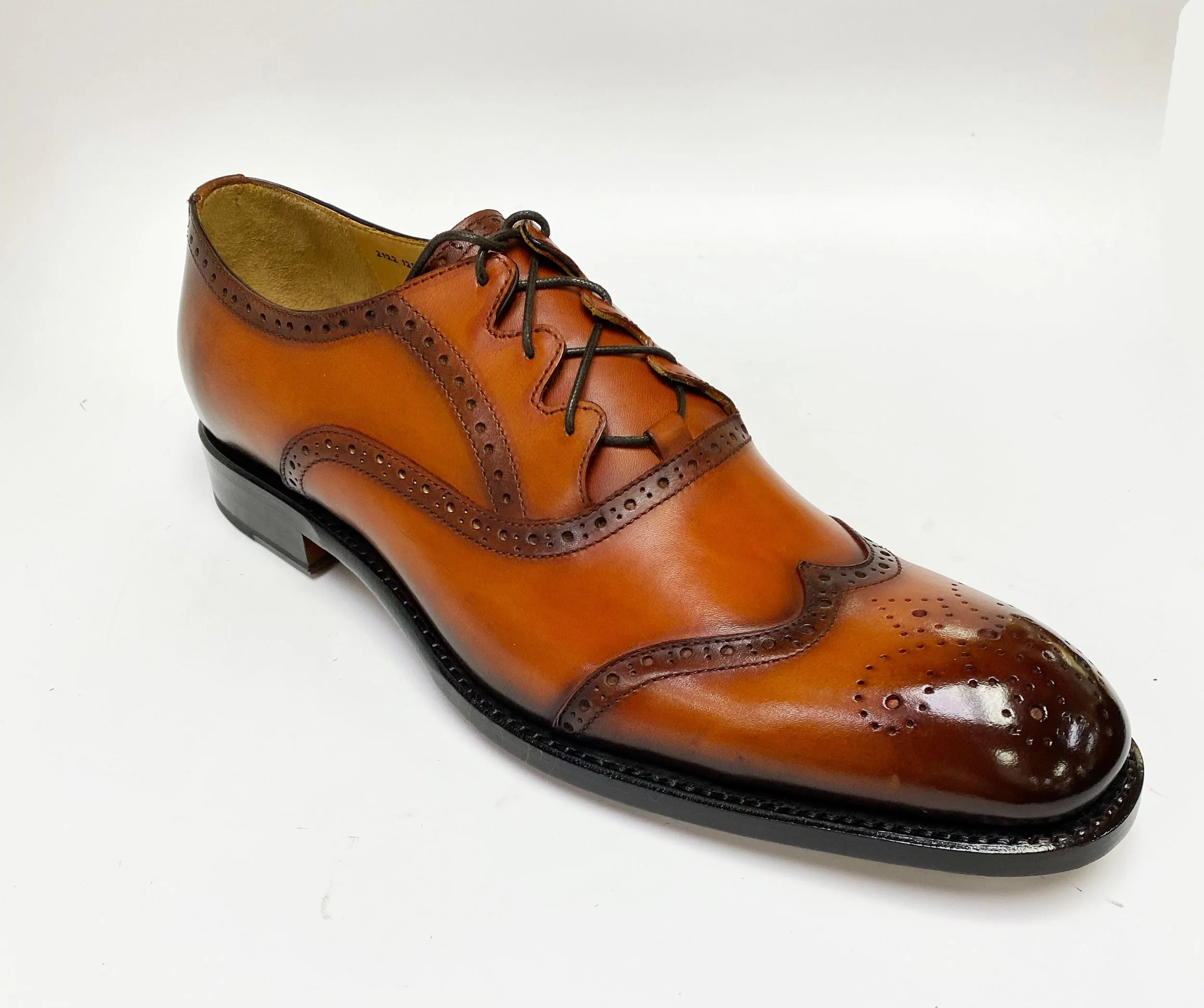 "Stephen" Burnished Calfskin Lace-Up Spectator Oxford Caramel