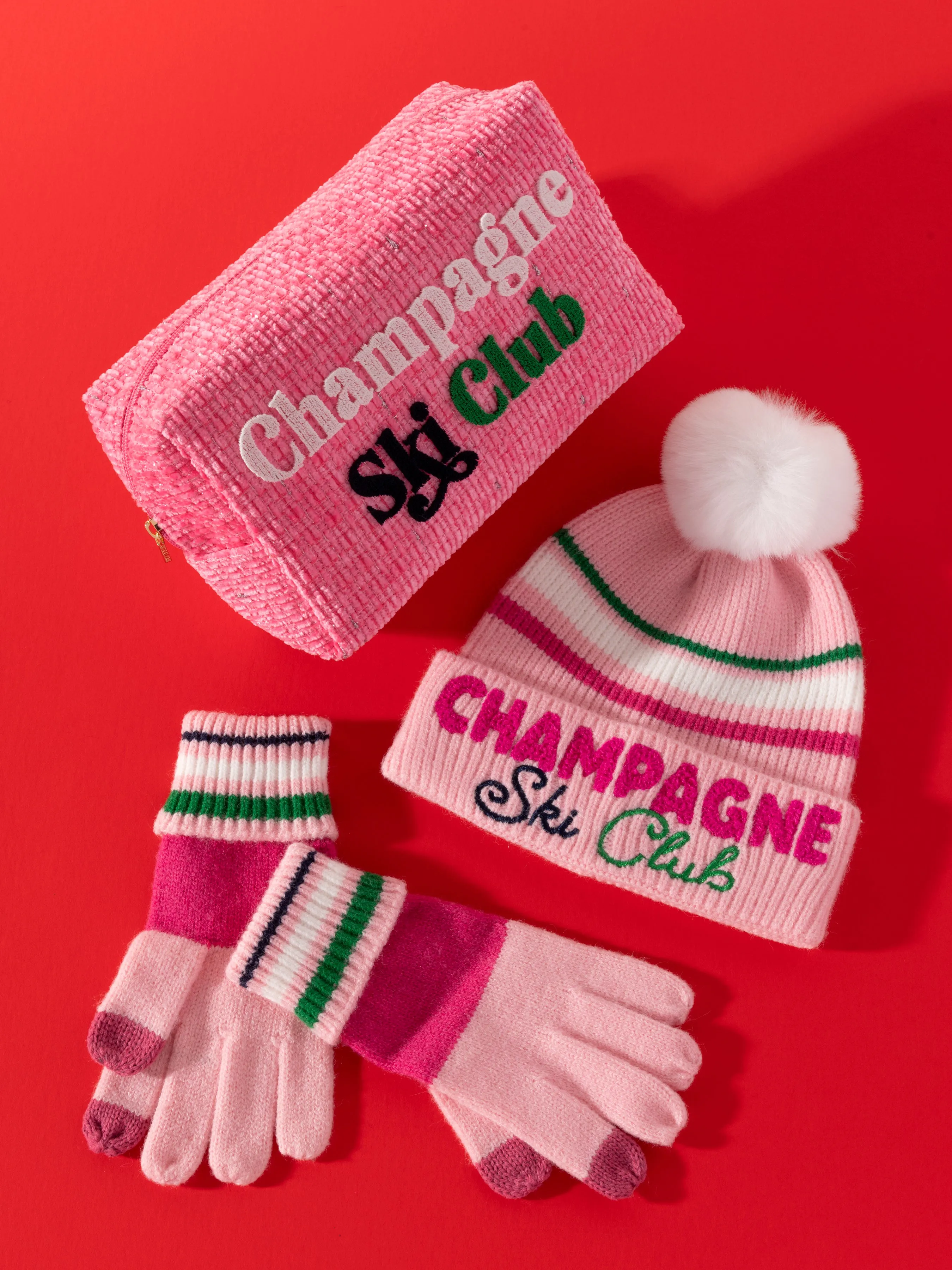 Shiraleah "Champagne Ski Club" Zip Pouch, Pink